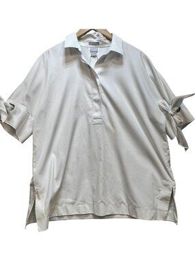 Chico's Women's No-Iron 3 Chic Stretch Tunic Blouse Half Sleeve Size 16/18 White